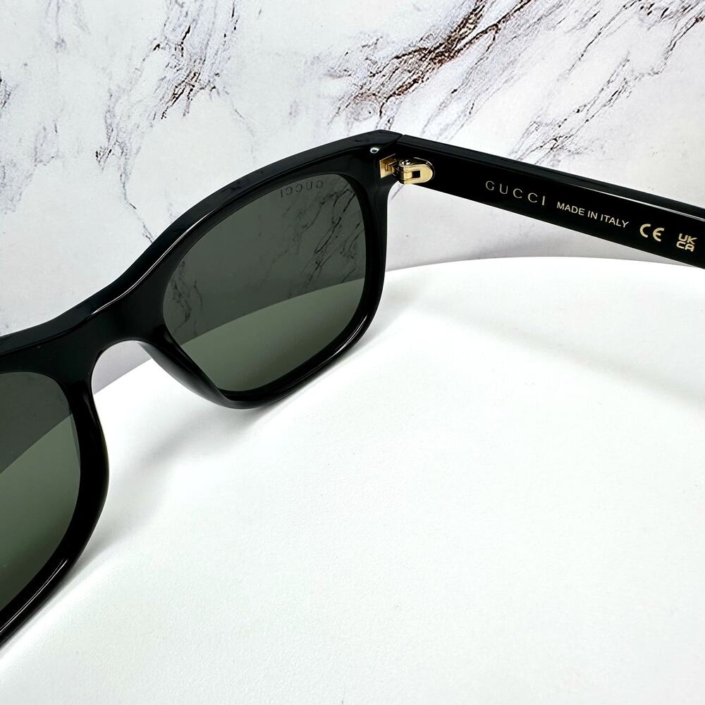 New GUCCI Sunglasses Black 54mm Square Gold Letter Logo Red Green Web Mens - Picture 8 of 15